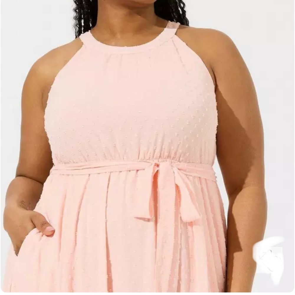 Torrid Pink Clip Dot Tiered Dress Maxi Size 1X(14-16) New - Picture 2 of 12